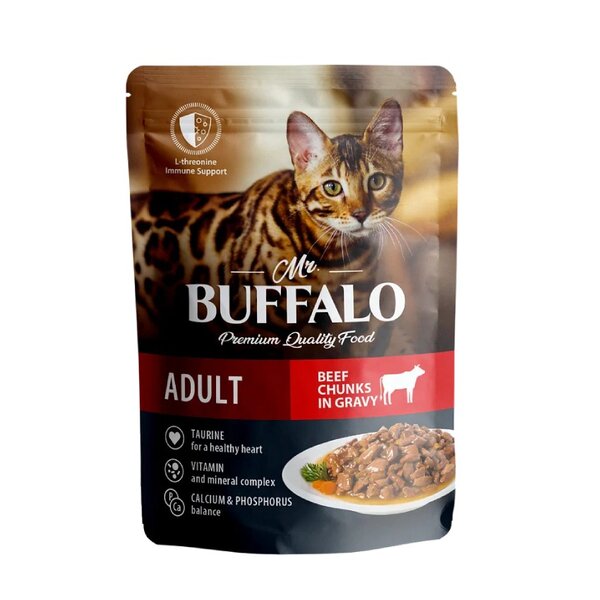 Корм mr.buffalo adult пауч д/кошек говядина в соусе 85г