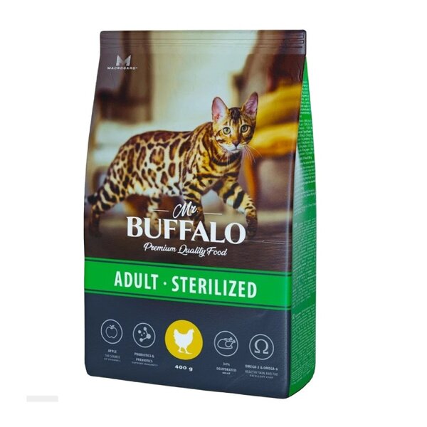 Корм mr.buffalo sterilized д/кошек с курицей 0,4кг